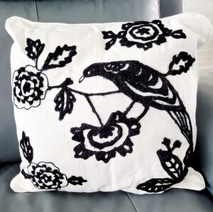 Stratford Home White and Black Embroidered Accent Pillow